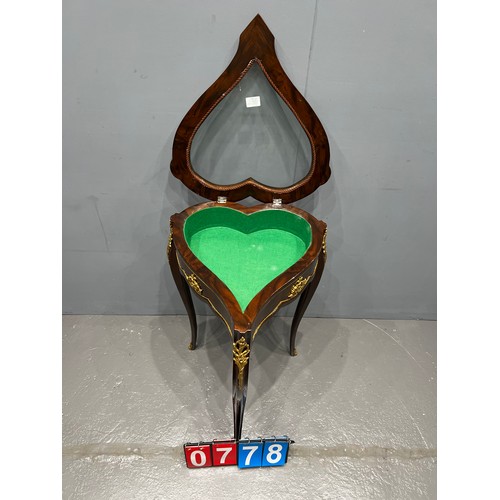 778 - French heart shape jewellery/collectors cabinet