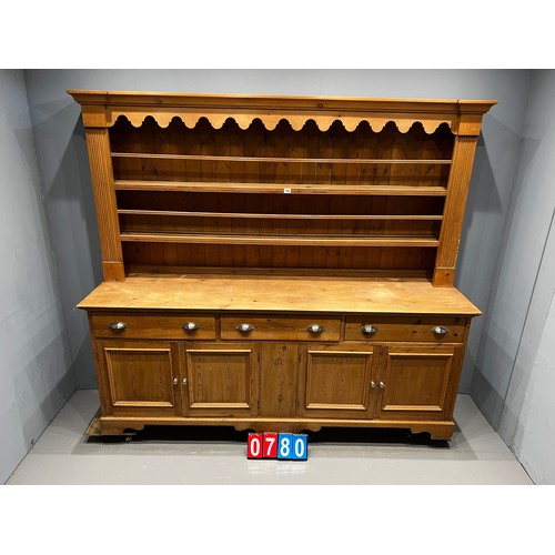 780 - Large country pine dresser & rack 86