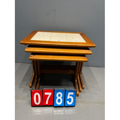 785 - Teak tile top nest of 3 tables