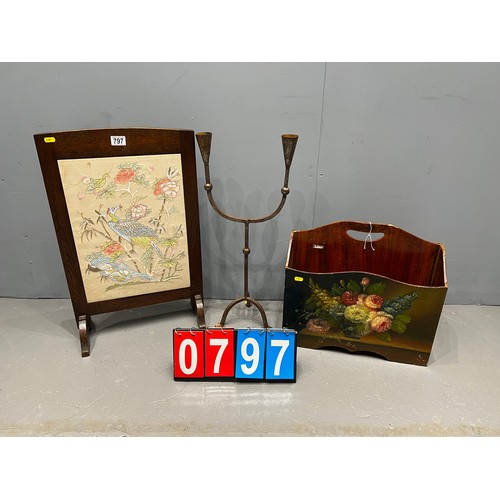 797 - Firescreen + mag rack + candle stand