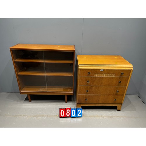 802 - Oak chest of drawers veneer a/f + teak bookcase