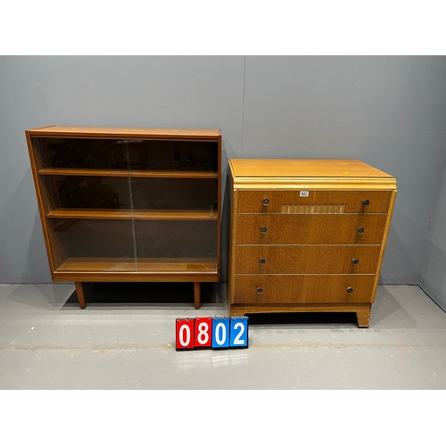 802 - Oak chest of drawers veneer a/f + teak bookcase