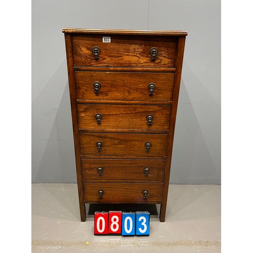 803 - Oak 6 drawer chest of drawers