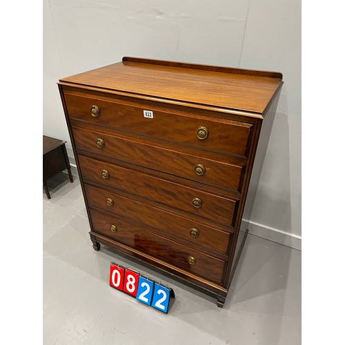 822 - 5 Drawer mahogany chest of drawers