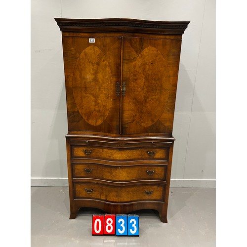 833 - Antique walnut serpentine chest with brushing slide good colour