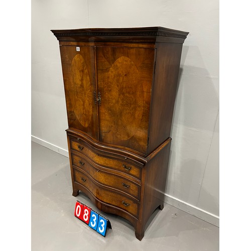 833 - Antique walnut serpentine chest with brushing slide good colour