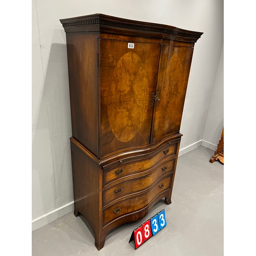 833 - Antique walnut serpentine chest with brushing slide good colour