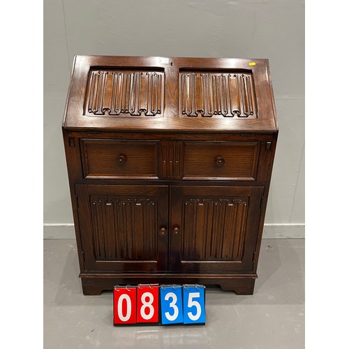 835 - Oak linen fold bureau very clean