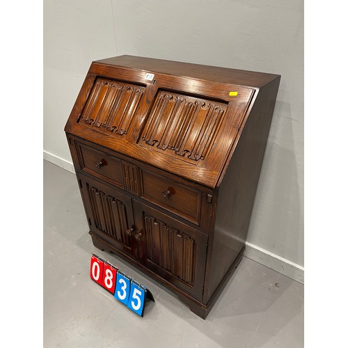 835 - Oak linen fold bureau very clean