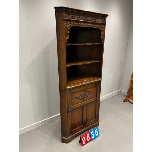 836 - Superb carved oak corner cabinet titchmarsh & goodwin?