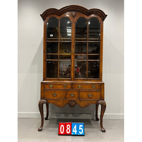 845 - Antique walnut early 20th century triple dome top display quality