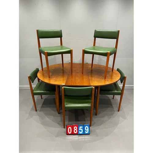 859 - Mid century round extending dining table & 6 chairs