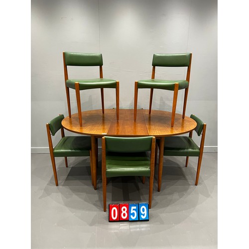 859 - Mid century round extending dining table & 6 chairs