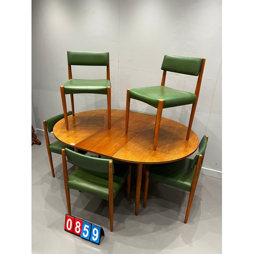 859 - Mid century round extending dining table & 6 chairs