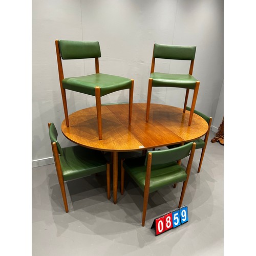 859 - Mid century round extending dining table & 6 chairs