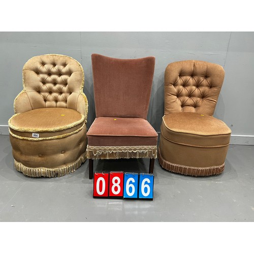 866 - 3 Fring tassled vintage boudoir chairs