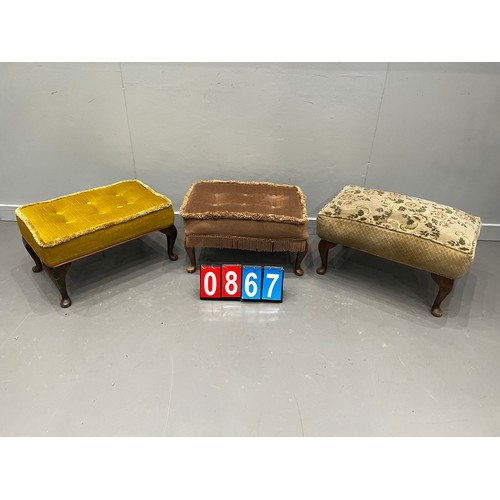 867 - 3 Vintage footstools on queen anne legs