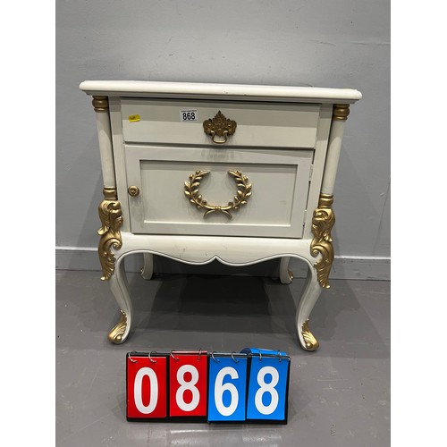 868 - French style gold & white painted cupboard/draw