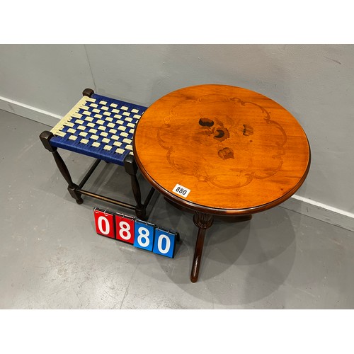 880 - Inlaid side/coffee table + stool