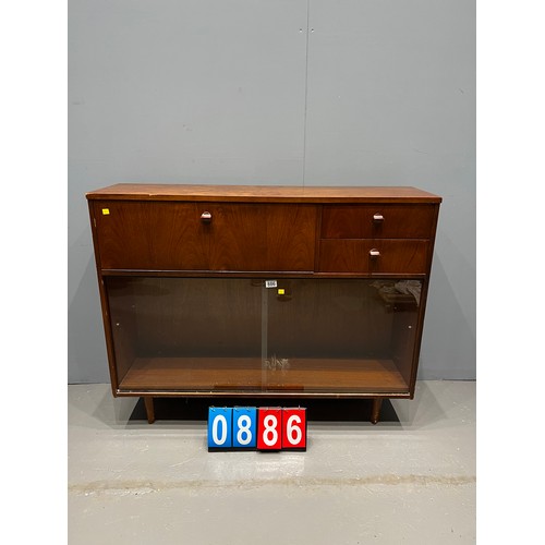 886 - Mid century sliding door bookcase with drawers