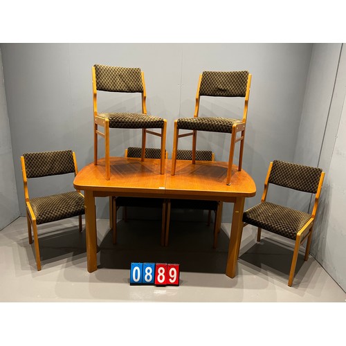 889 - Mid century teak table + 6 chairs