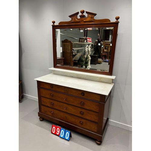 900 - Victorian mahogany marble top mirror back wash stand