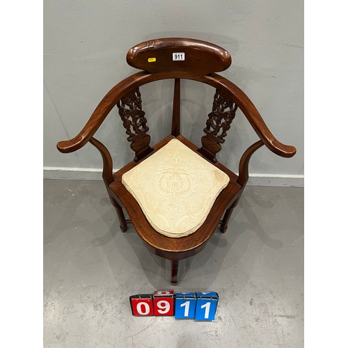 911 - Oriental carved wood elbow chair with bird depictions