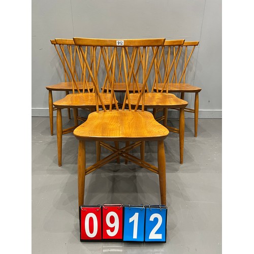 912 - Set of 6 blonde ercol Windsor candlestick dining chairs