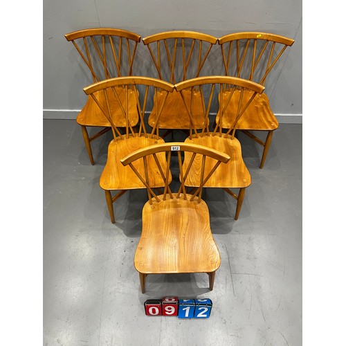 912 - Set of 6 blonde ercol Windsor candlestick dining chairs