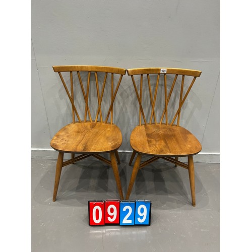 929 - 2 Blonde ercol Windsor candlestick chairs