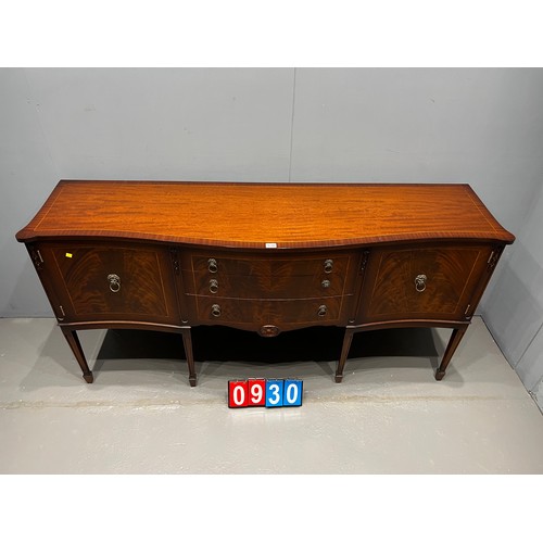 930 - Regency design inlaid mahogany sideboard with lion mounted handles