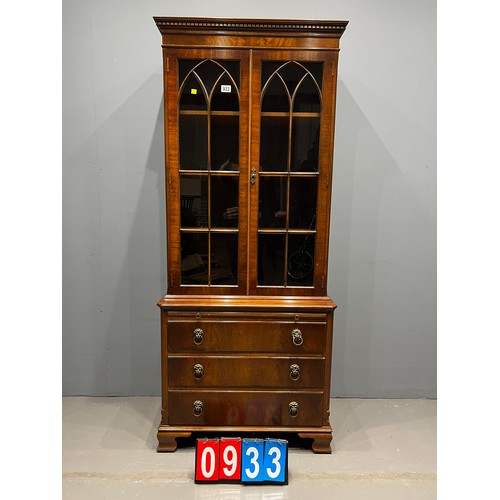 933 - Beven & funnel display cabinet/bookcase with drawers