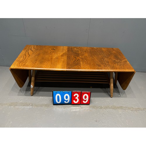 939 - Blonde ercol drop leaf coffee table with magazine rack