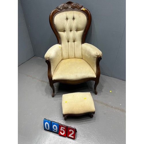 952 - Victorian style button back arm chair with footstool