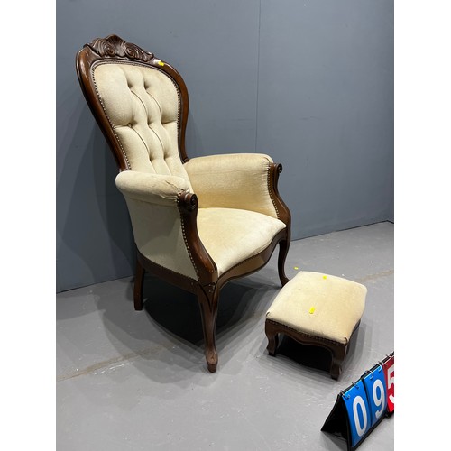 952 - Victorian style button back arm chair with footstool