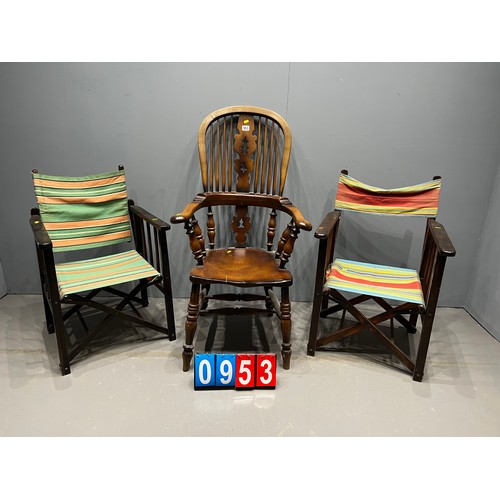 953 - Windsor style farmhouse chair + 2 directors chairs