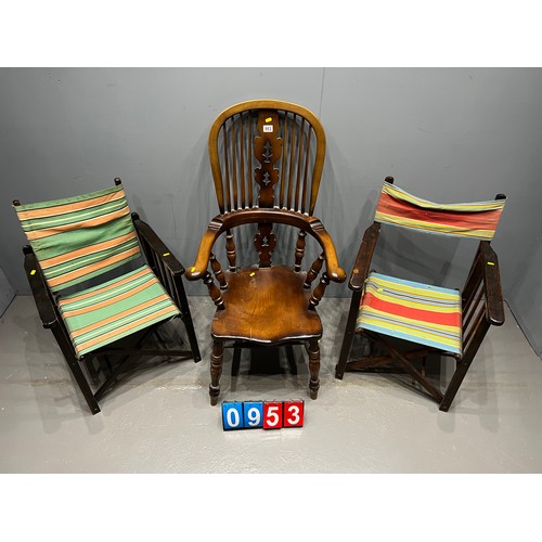 953 - Windsor style farmhouse chair + 2 directors chairs