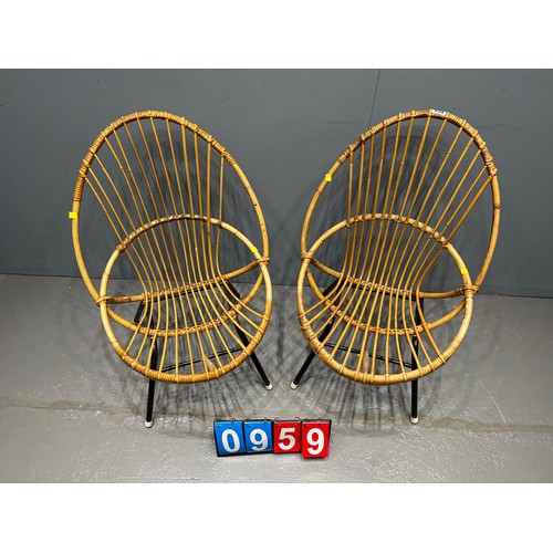 959 - 2 mid century rattan chairs by Rohe Noordwolde