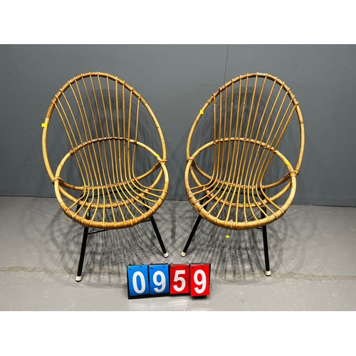 959 - 2 mid century rattan chairs by Rohe Noordwolde