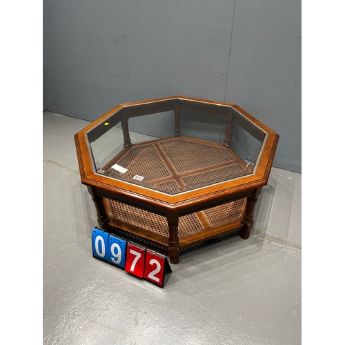 972 - Octagonal glass top coffee table with bergere finish