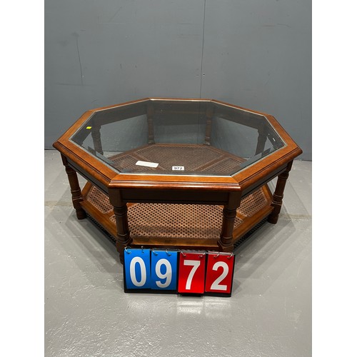 972 - Octagonal glass top coffee table with bergere finish