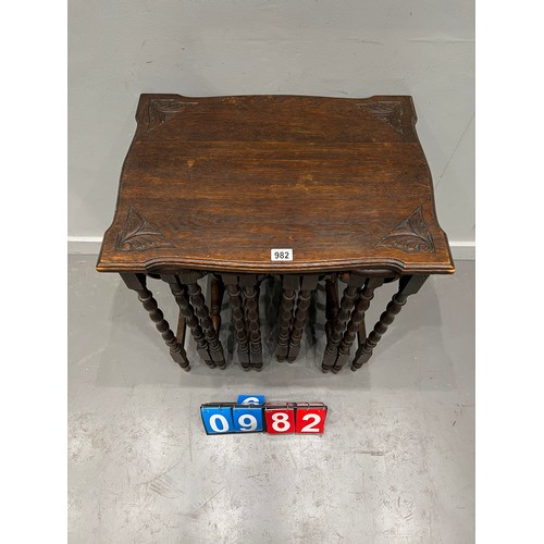 982 - French antique carved oak nest of 4 tables with folding smaller tables rare model