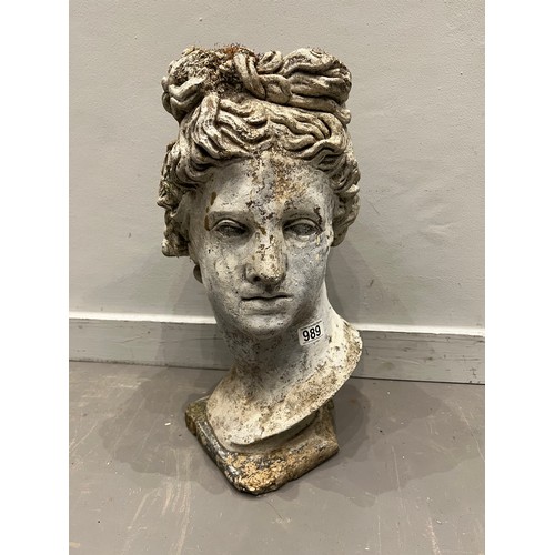 989 - Greek god style stone head garden statue