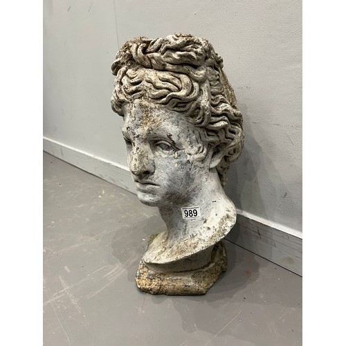 989 - Greek god style stone head garden statue