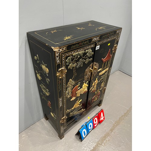 994 - Vintage oriental lacquered cabinet with temple depiction