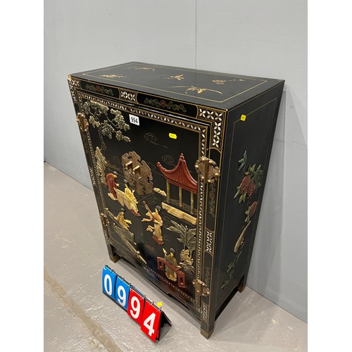 994 - Vintage oriental lacquered cabinet with temple depiction