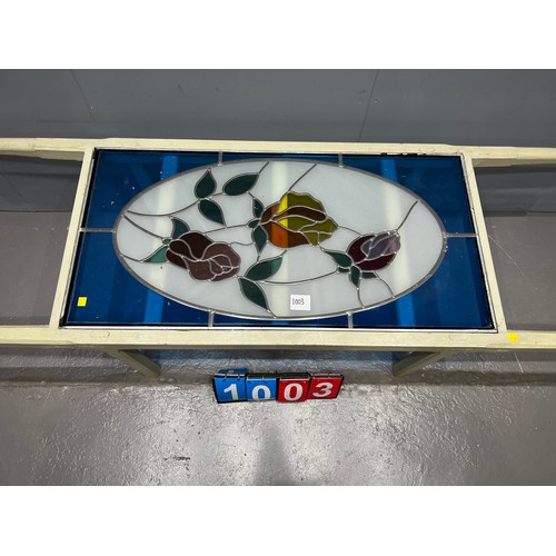 1003 - Industrial style adapted coffee table with stained glass top