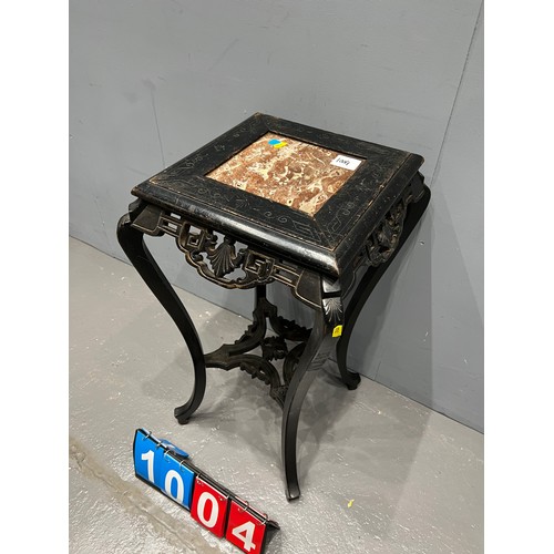 1004 - Oriental black lacquered plant stand with marble top