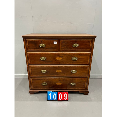 1009 - Early 20th century Edwardian inlaid 2 over 3 chest of drawers with good inlaid detail superb chest i... 