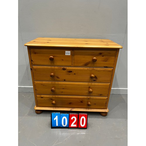 1020 - Modern pine 2 over 3 chest of drawers